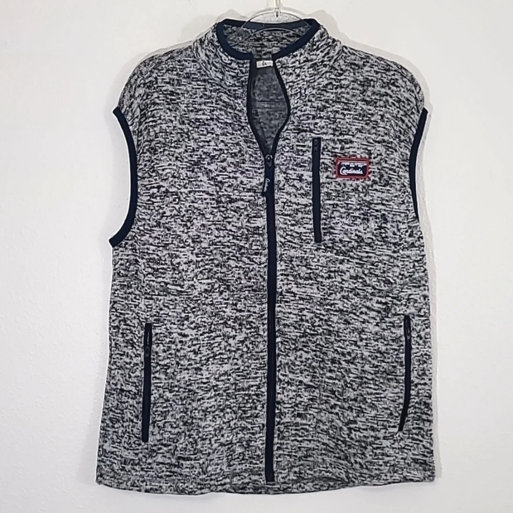 MLB St. Louis Cardinals Knit Logo Vest Jacket SGA Gray Navy Zip, size XL